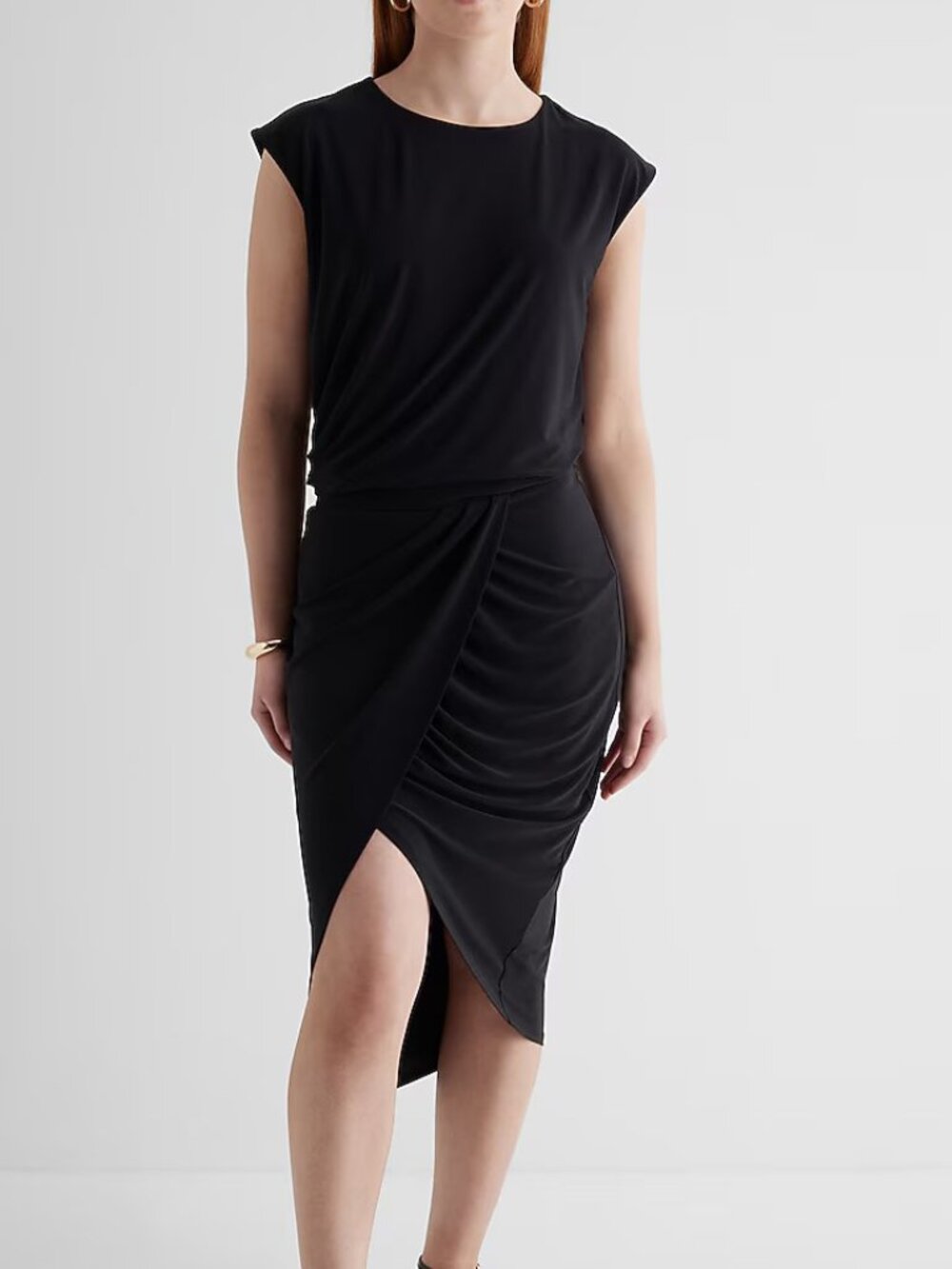 Express Asymmetrical Midi Sheath Dress, XS, Black